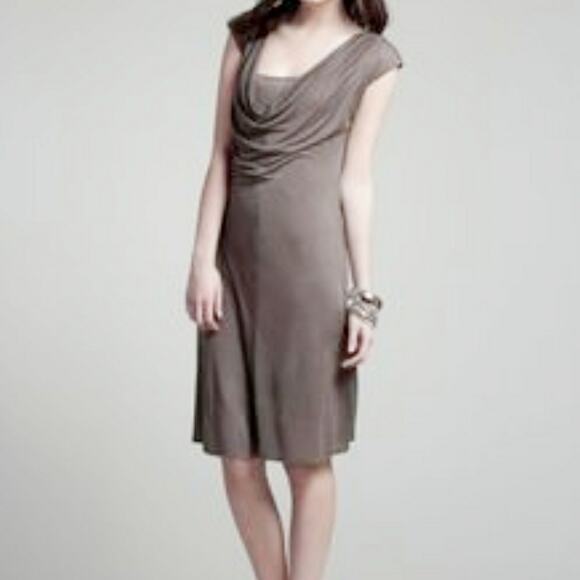 White + Warren Mushroom color Jersey Knit Drape Neck Sleeveless Dress Size Large - Picture 1 of 8